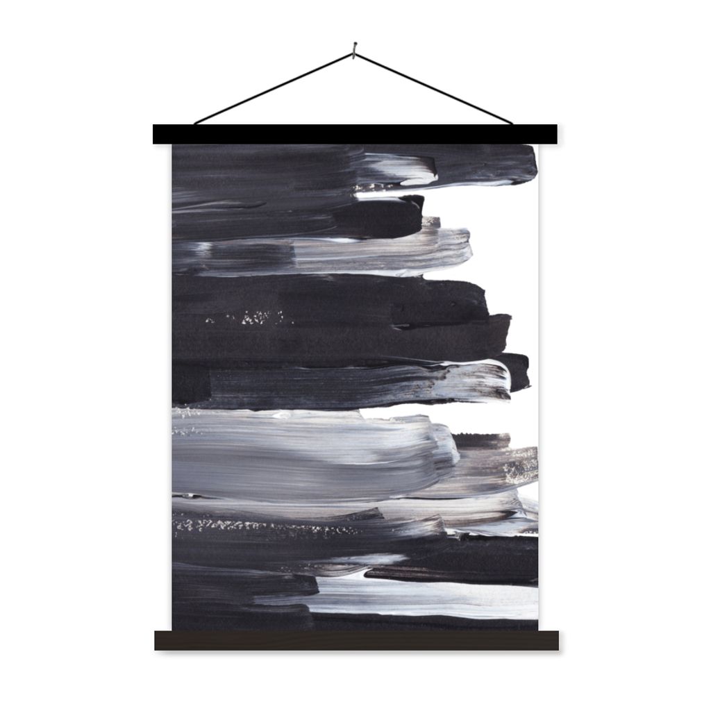 MuchoWow Textilposter Farbe - Schwarz - Design 120x160 cm mit schwarzem Rahmen - Magnetischer
