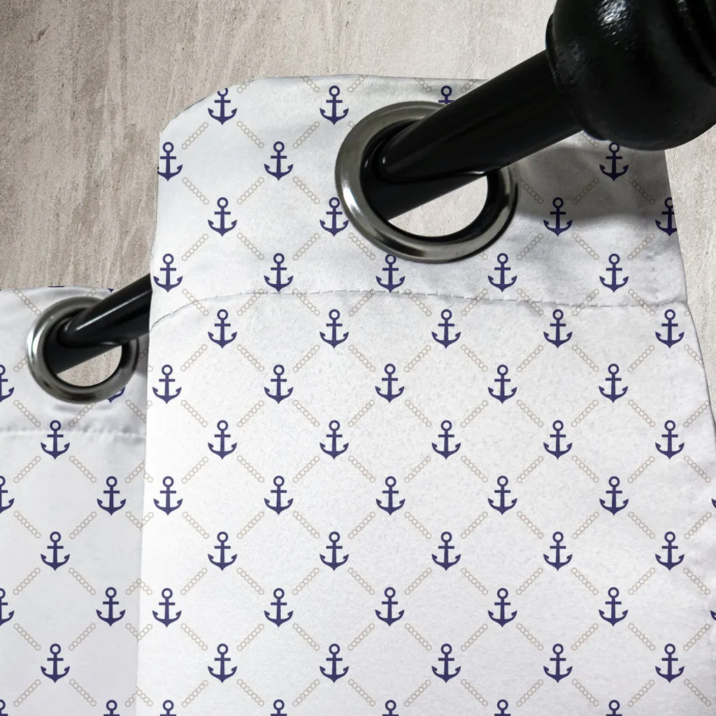 Rideau bleu marine imprimé Bateaux de Voile en tissu premium 280 cm