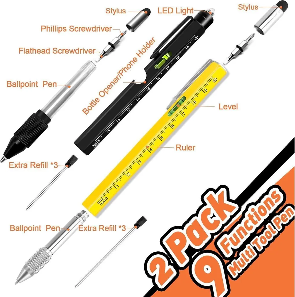 KEZKALS Lot de 2 Stylos Multifonctions 9 en 1 Jaune Métal de Précision - 3