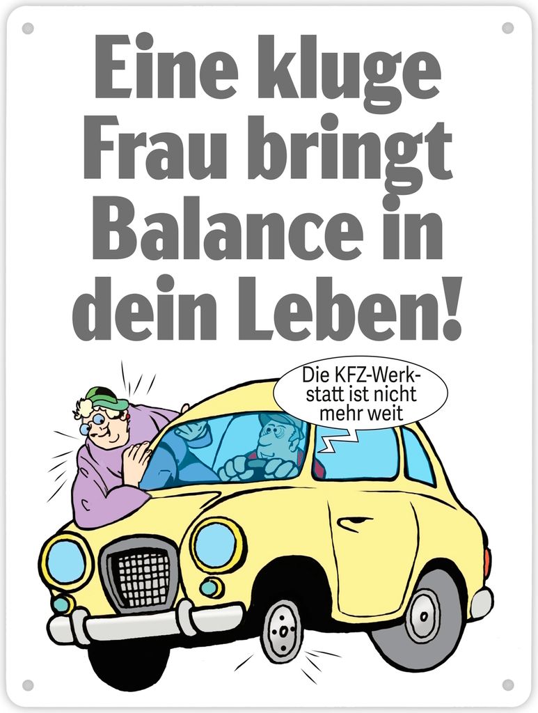 Kluge Frau bringt Lebensbalance Metallschild XL in 21x28 cm