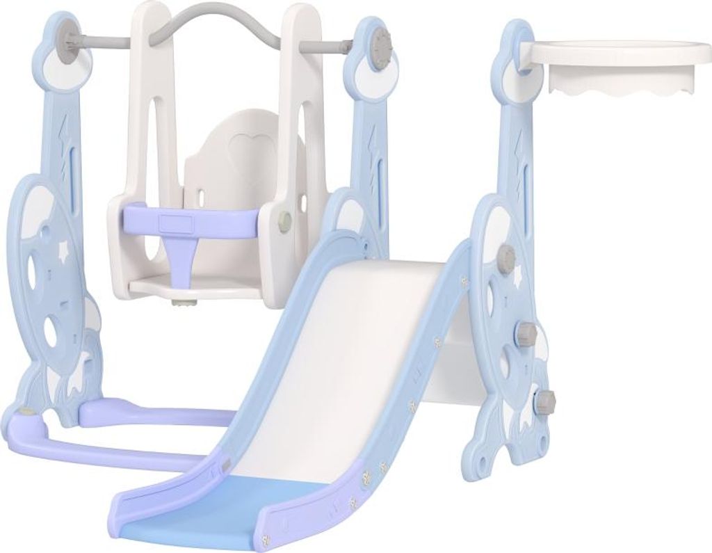 Rutsche 4-in-1 Kinderrutsche mit Schaukel, Basketballkorb, Klettergerüst, Kinder Spielplatz für Indoor und Outdoor 1,5-4 Jahren Kinder