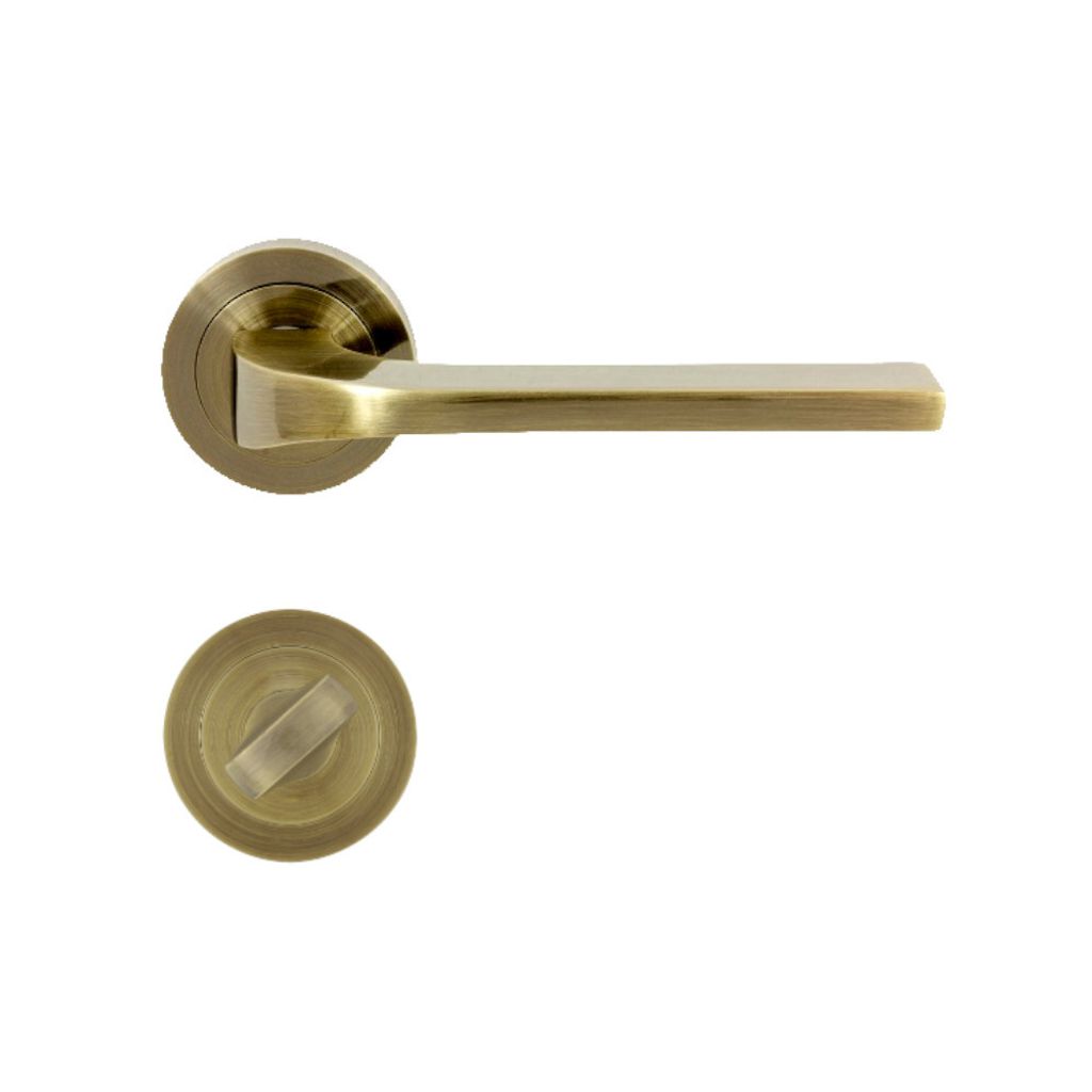 DOMINO Türgriff Drückergarnitur WC -Badezimmer Set | Rund-Rosette | Türklinke für Bürotür, Kellertür & Innentür | Aluminium | Bronze Farbe ...