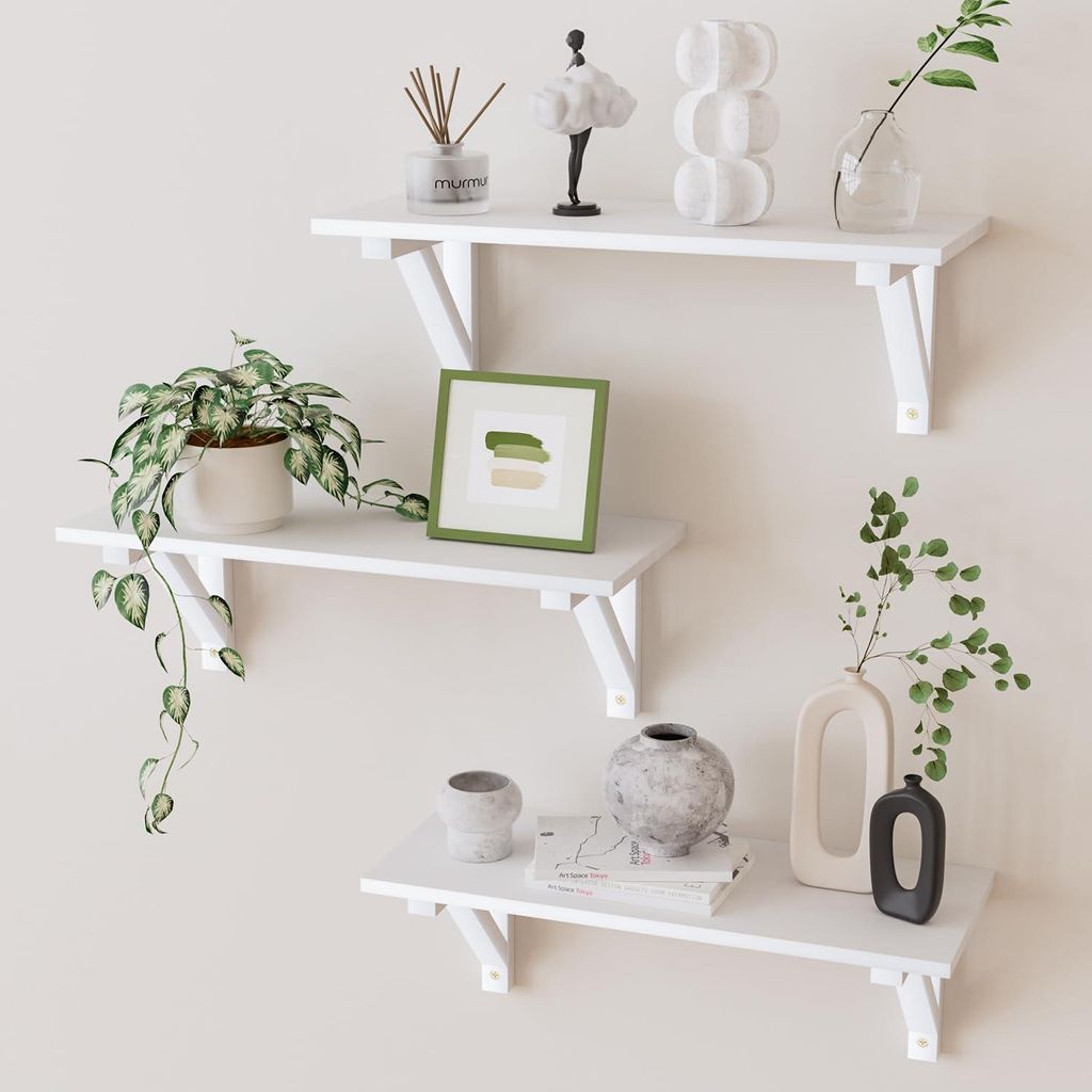 Wandregal aus Holz, 3er-Set, Küchenregal, Hängeregal, Wandregal, schwebendes Regal für Kinderzimmer, Wohnzimmer, Küche (weiß)