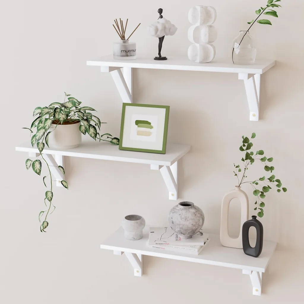 Lot de 3 étagères suspendues en bois blanc pour rangement mural déco