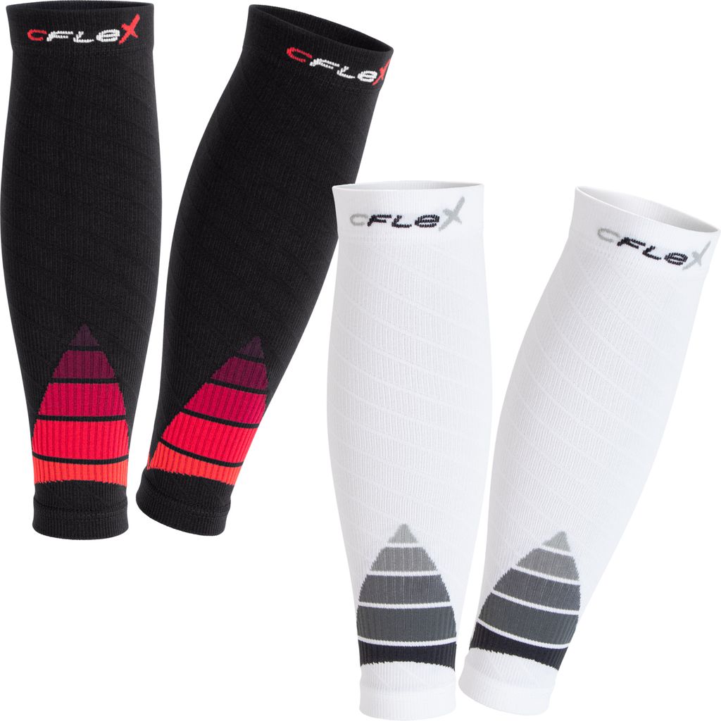 CFLEX Herren & Damen Sport Kompressions Stulpen (2 Paar) Wadenbandage - Weiss-Grau & Schwarz-Rot Mix L-XL
