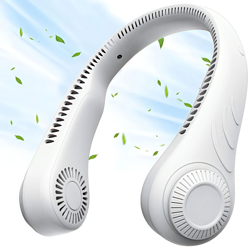 Tragbarer Nackenventilator, Halsventilator, Blattloser Ventilator, 3 Geschwindigkeit, 2500 mAh batteriebetriebener Ventilator, Weiß