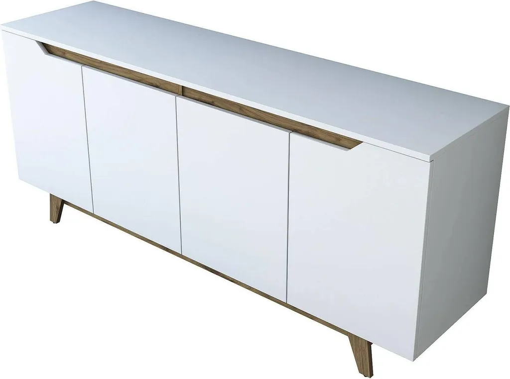Ascaro Buffet Blanc 180x45x79h cm avec 2 Étagères - Bahut Grand Format