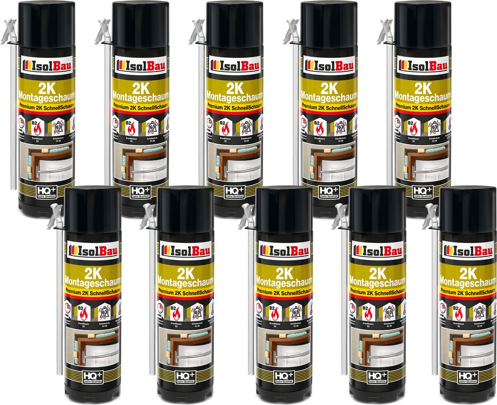 Isolbau 2K Montageschaum B2 Zargenschaum - 10 x 400 ml Premium PolyurethanSchnellschaum für Türen, Fenster, Dämmung & Montage