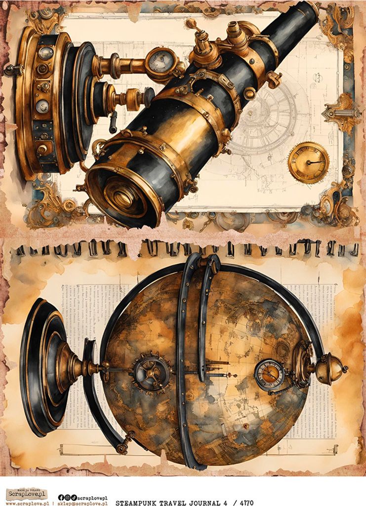 Reispapier Decoupage Bastelpapier A4 - Scraplove - Steampunk Travel Journal 4
