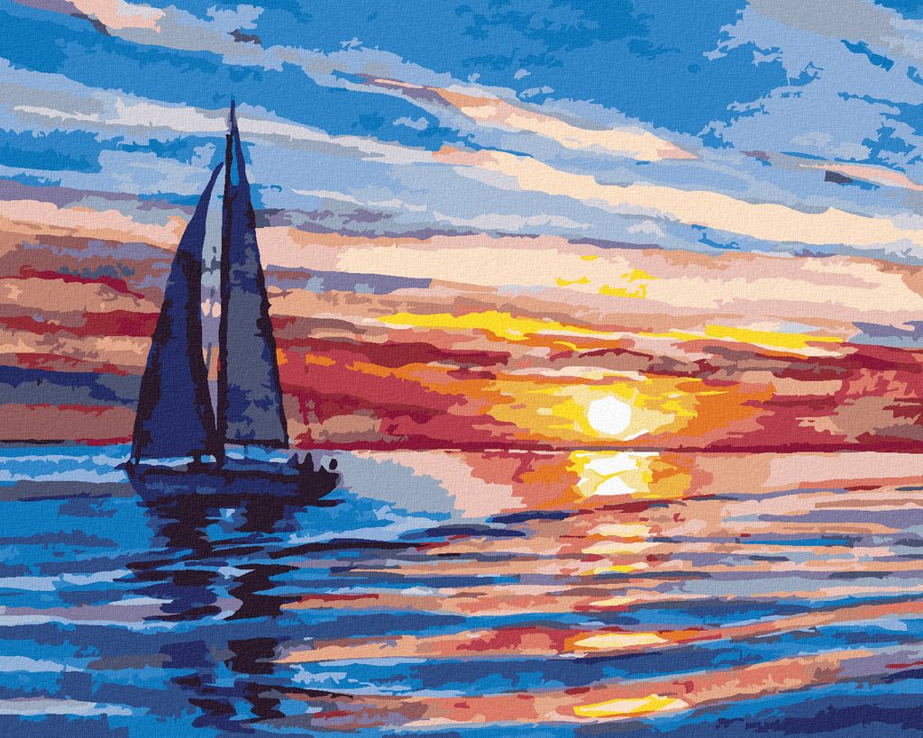 Zuty - Malen nach Zahlen - SONNENUNTERGANG AUF DEM MEER, 40x50 cm, mit Keilrahmen (bereits gespannt)