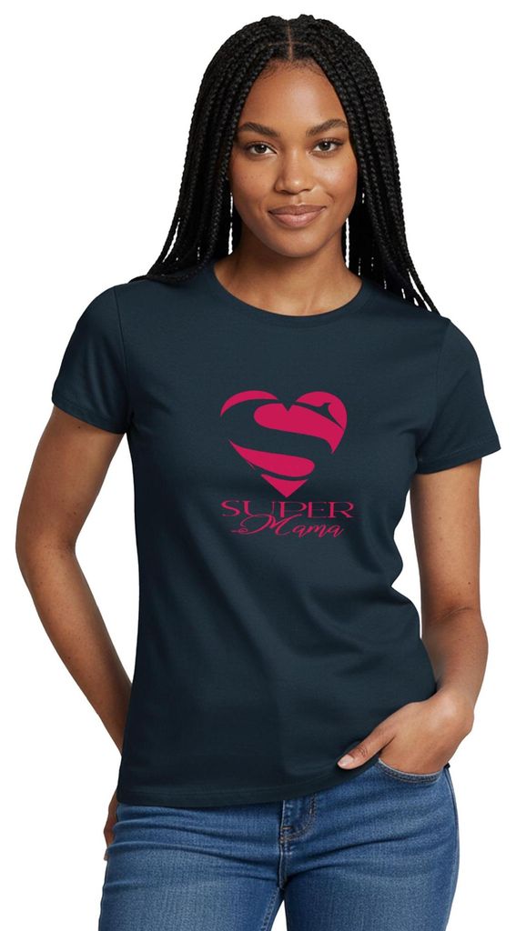 Spreadshirt Supermama Herz Logo Frauen T-Shirt, XL, Navy