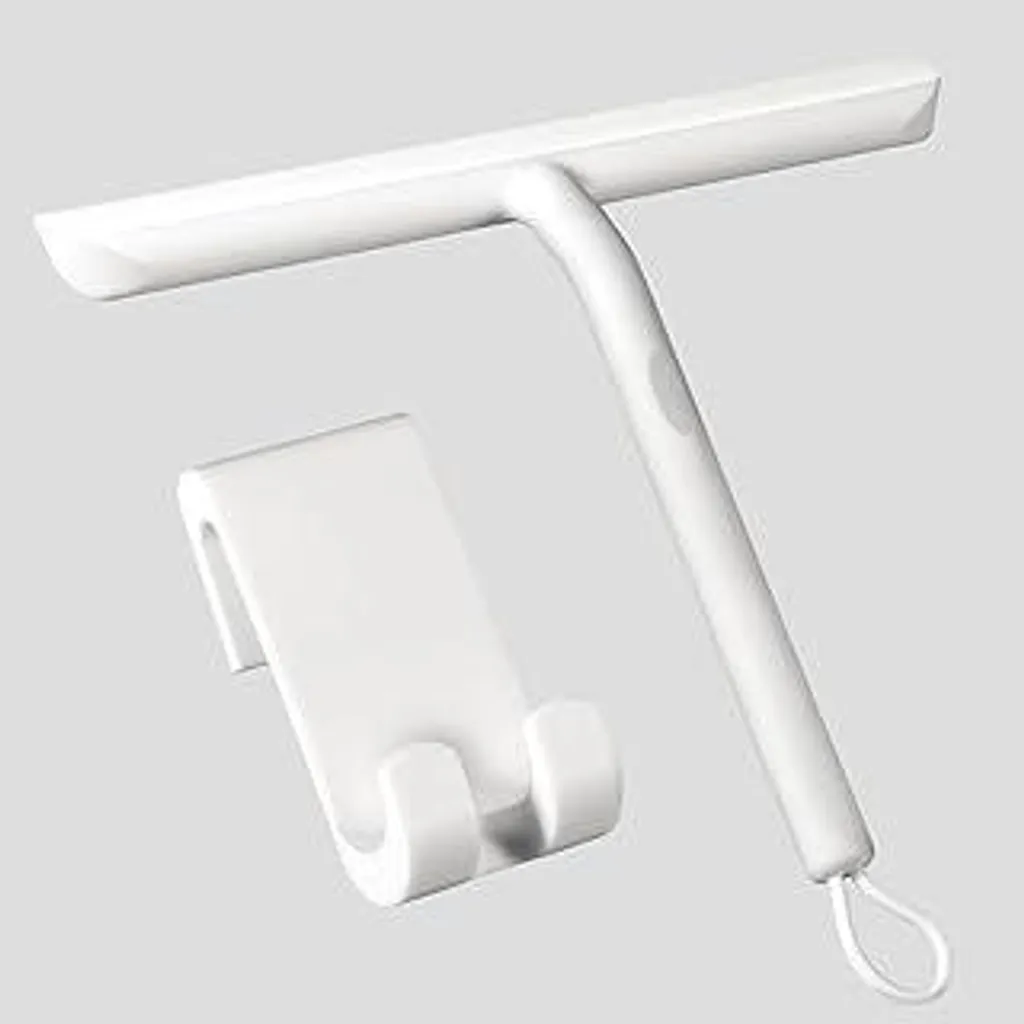 Set raschietto per doccia Vinabo con gancio, raschietto in silicone per doccia, bagno, finestre, raschietto per finestre in acciaio inossidabile, raschietto per vetri con ventosa larga, supporto, raschietto per bagno, senza foratura (21 cm, bianco)