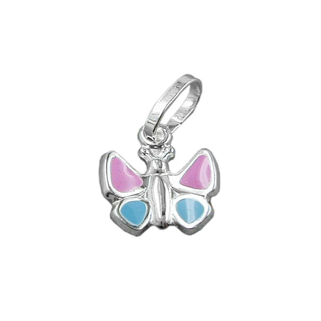 Anhänger 7x8mm Schmetterling hellblau-pink Silber 925 silber 8mm