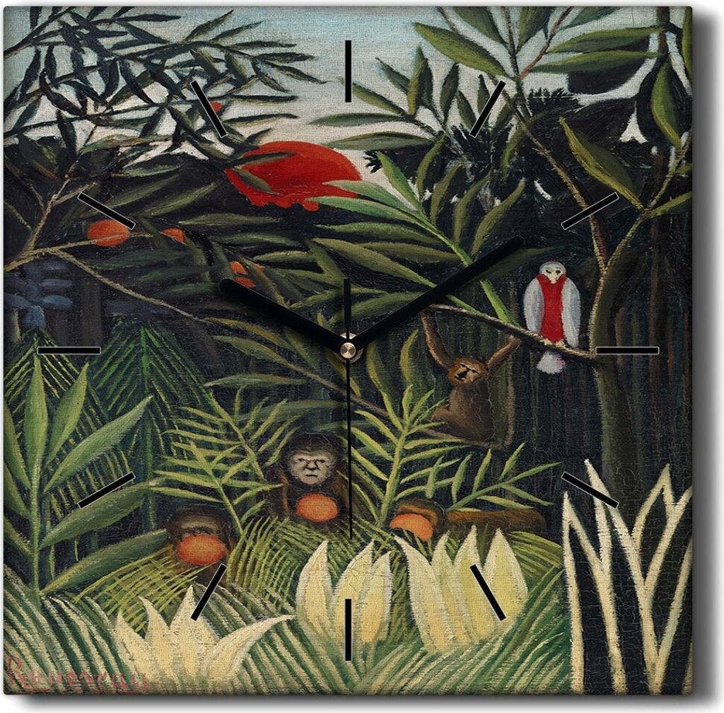 Coloray Hodiny Unikátní 30x30 cm Tiché hodiny Pro obývací pokoj a kuchyň Nástěnné hodiny Plátno Černé ručičky hodin - Opice lesní zv...