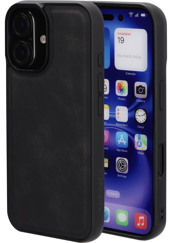Mobiparts Classic iPhone 16 MagSafe Hülle TPU,Kunstleder Backcover - Graphite Black