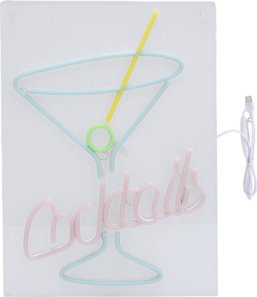 Wanddekor-Neon-Schild in Cocktailglasform, multifunktional, blau, weiß, pink und grün beleuchtet, LED-Neon-Schild, ästhetische Raumdekoration f...