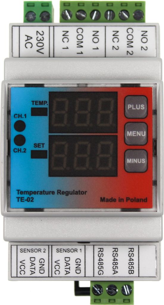 TE-02 Digitales Zweikanal oder Doppelthermostat RS485 Modbus fähig
