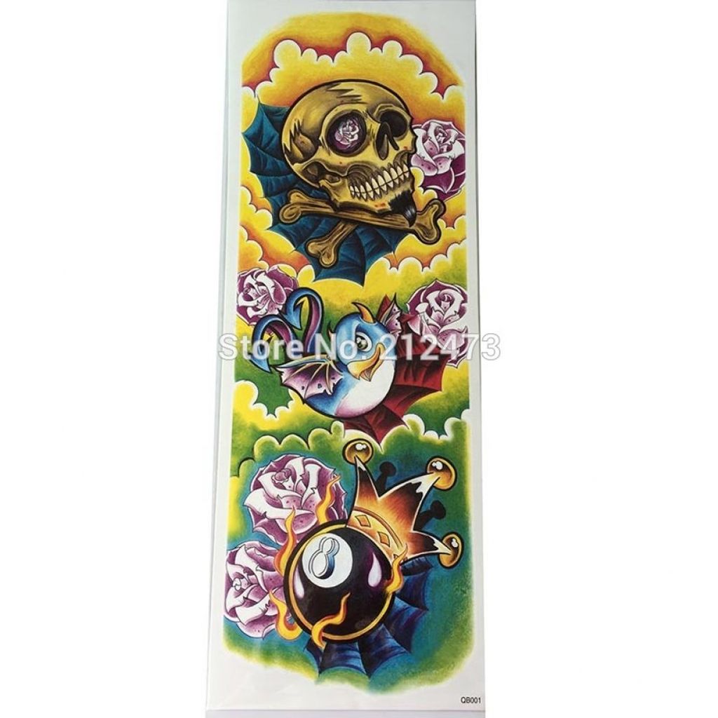 Temporäres Tattoo Totenkopf Rose Tätowierung Bunt Design