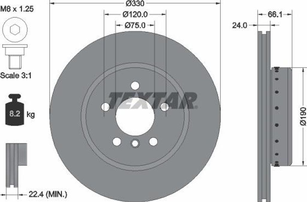 2x TEXTAR Bremsscheibe 92265825 für BMW 5 Touring (F11) 5 Limousine (F10) 66 1mm