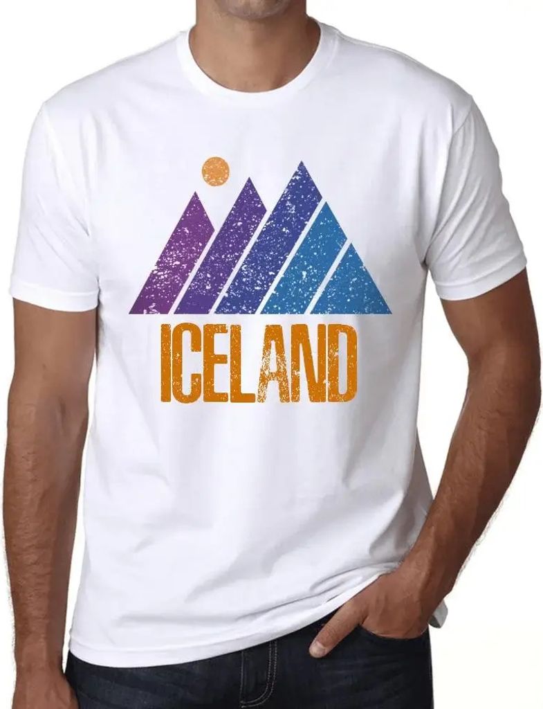 Herren Grafik T-Shirt Berg-Island – Mountain Iceland – Öko-Verantwortlich Vintage Jahrgang Kurzarm Lustige Druck Geburtstag Geschenk Mann