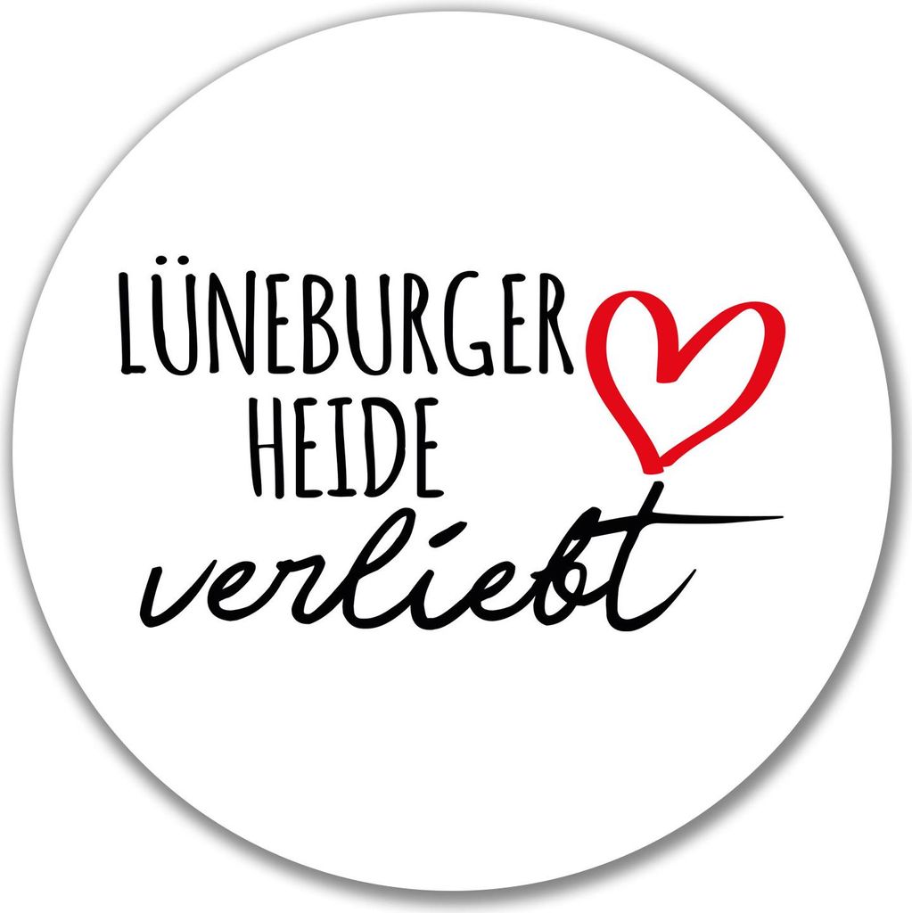 Huuraa Aufkleber Lüneburger Heide verliebt 10cm rund Sticker Geschenkidee