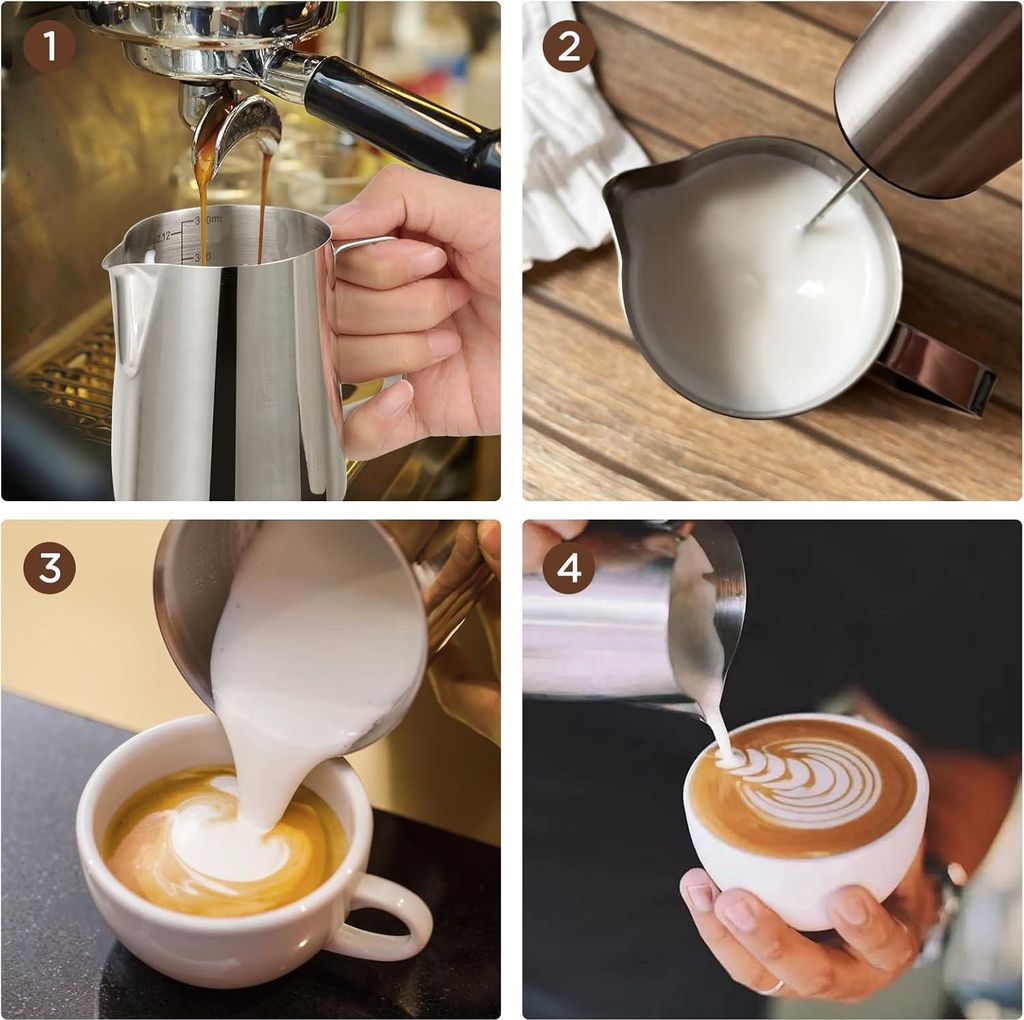 Professionelles Milchkanne - 350 ml - Edelstahl 304 - mit Kakaostreuer
