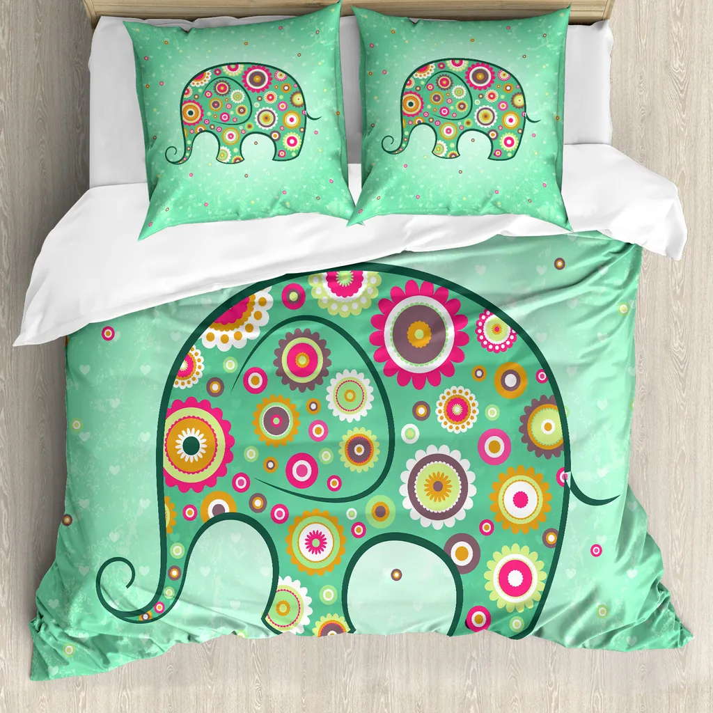 Housse de couette ABAKUHAUS Éléphant 200x200 cm avec taies d'oreiller