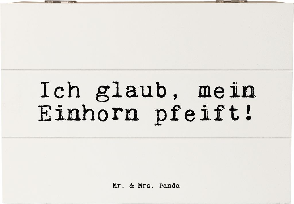 Mr. & Mrs. Panda Kiste Ich glaub, mein Einhorn... 22 x 15 cm - Weiß - Geschenk, Menschen, fotobox, Truhe, Holzbox mit Deckel, witzig, Sprüche, Sp...