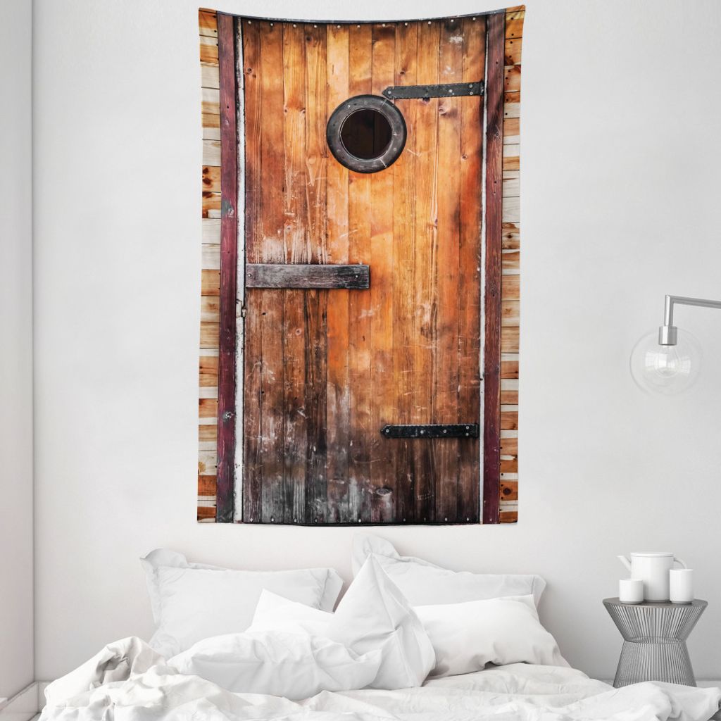 ABAKUHAUS Antiquität Wandteppich und Tagesdecke, Pine Holz Fenster aus Weiches Mikrofaser Stoff Waschbar ohne Verblassen Digitaldruck, 140 x 230 c...