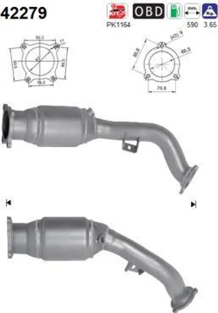 Catalyseur AS 42279 pour Audi A4 8K et A5 8T 8F - OE 8K0254253JX Neuf