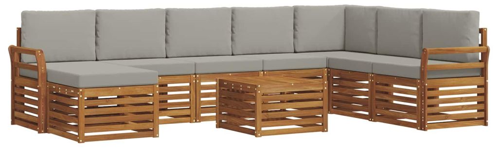 vidaXL Outdoor-Sofagarnitur mit Kissen 9 pcs Natürlich und Hellgrau