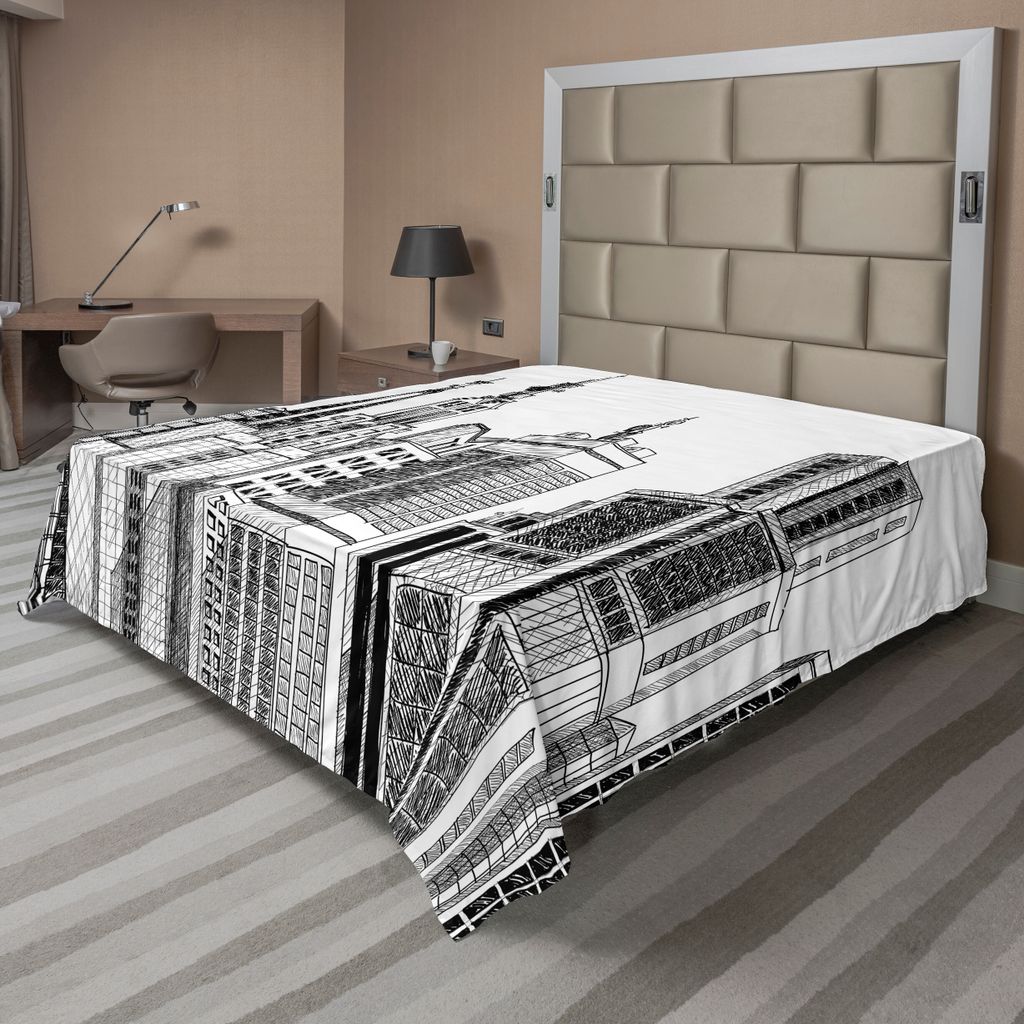 ABAKUHAUS Stadtansicht Bettlaken, Urban Arhitecture Skyscraper Metropole Grunge Handdrawn Moderne Landschaft, weiches bequemes oberes Bettlaken fü...