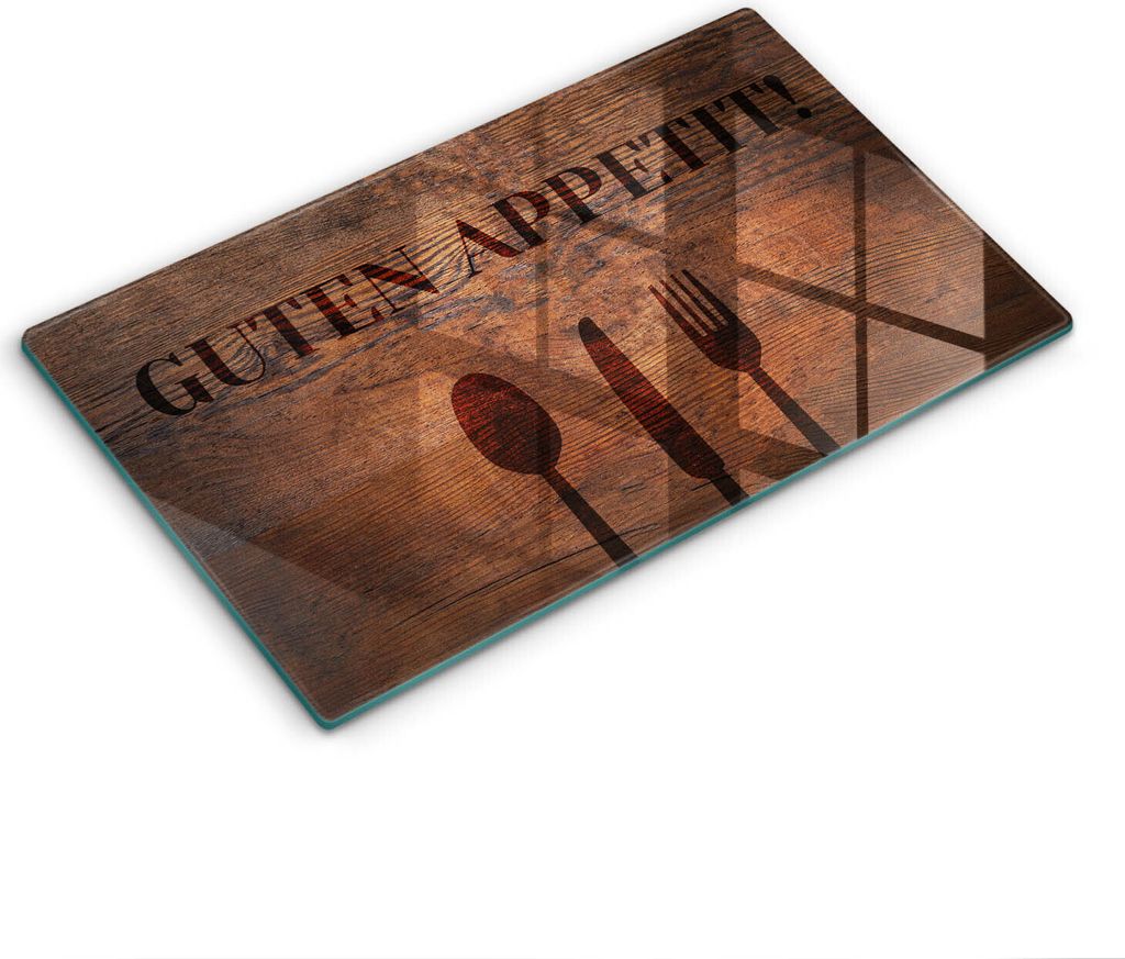 Glasschneideplatte - Herdabdeckplatte - 30x52 cm - Schneidebrett - Spritzschutz - Motiv: Guten Appetit!