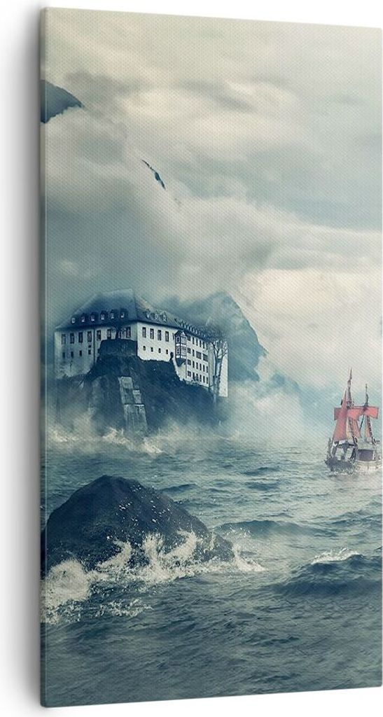 Bild auf Leinwand - Leinwandbild - Einteilig - Sturm Berge Segelschiff - 55x100cm - Wand Bild - Wanddeko - Wandbilder - Leinwanddruck - Bilder - Wa...