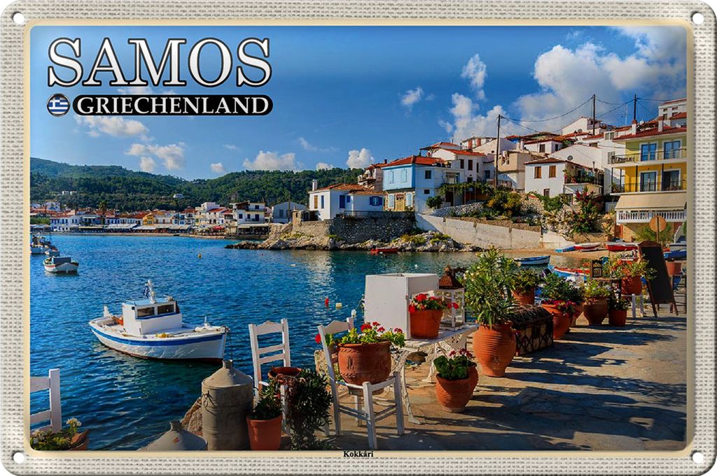 Blechschild Reise 18x12cm Samos Griechenland Kokkári Stadt Urlaub