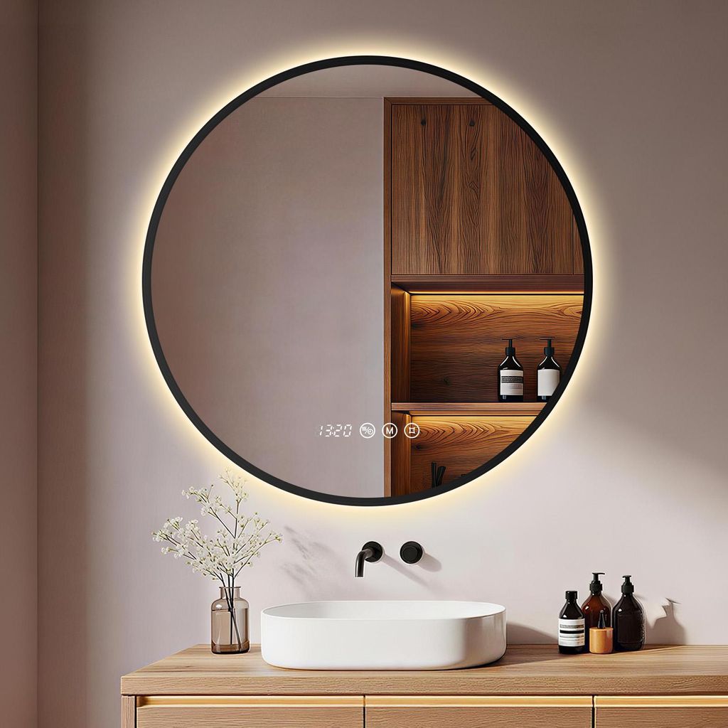 S'AFIELINA Specchio Bagno LED Rotondo 80 cm, Cornice Nera, Immagine del prodotto 