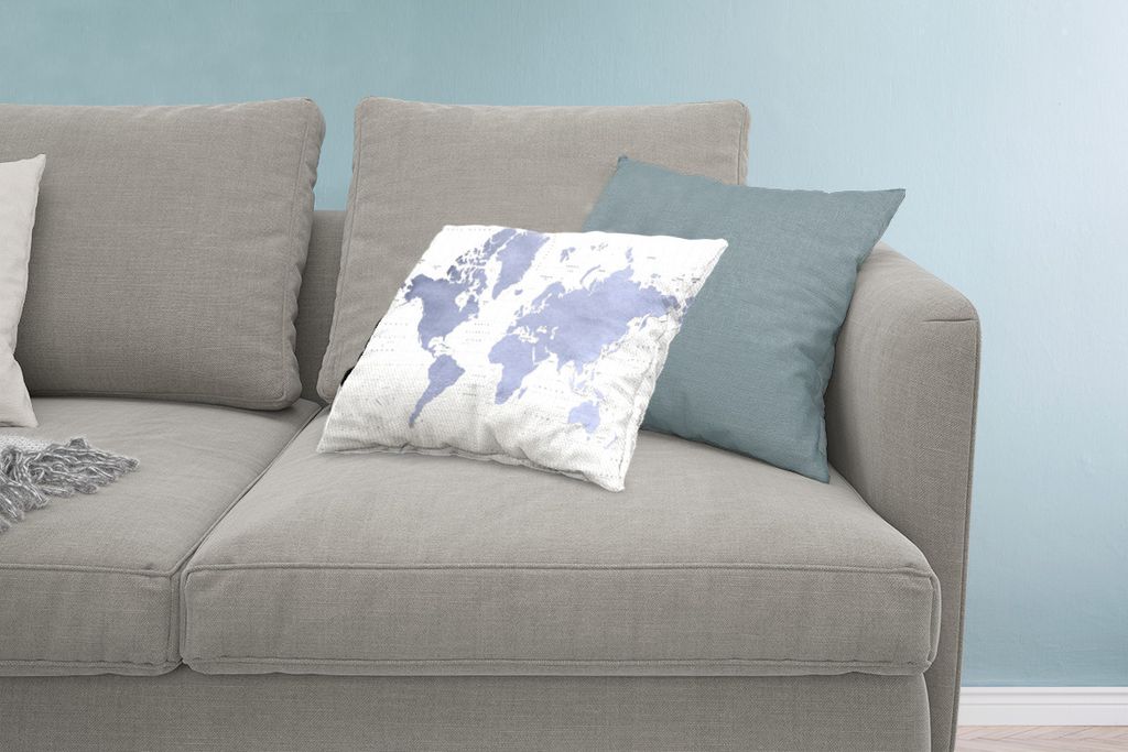 MuchoWow Zierkissen Sofakissen Wohnzimmer Dekokissen 60x40 cm Weltkarte - Blau - Meer - Kopfkissen - Polster mit Foto