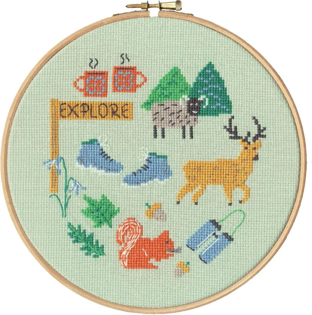 Kit de broderie point de croix complet Explorer Bothy Threads diam 17,5 cm