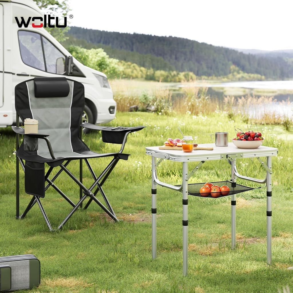WOLTU Campingtisch Klappbar – Höhenverstellbar 73–94 Cm, Alu-Stahl-MDF, Grau, 100x60 Cm, Bis 30 Kg, Für Balkon, Garten & Flohmarkt