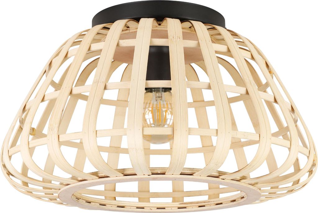 EGLO Deckenlampe Montezuelo, Deckenleuchte aus Stahl in schwarz und Holz in Natur, Wohnzimmerlampe Bambus, Lampe Decke Wohnzimmer, Holzlampe mit E27