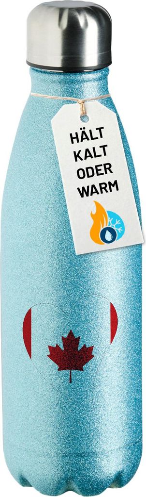 Huuraa Trinkflasche Kanada Flagge Herz 500ml Blue Edelstahl Wasserflasche Trinkflasche Geschenkidee