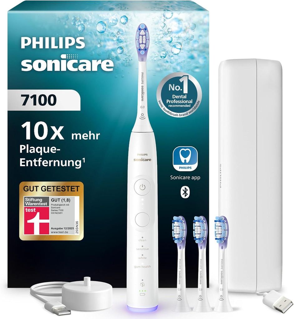 Philips Series 7100 HX7420/08 Wiederaufladbare Zahnbürste, Erwachsener, Schallzahnbürste, Tägliche Pflege, Zahnfleischpflege, Sensibel, 62000 Be...