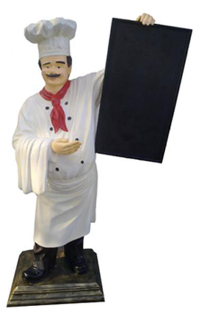Koch Figur Statue Skulptur Werbefigur Menü Tafel Werbeaufsteller Speisekarte