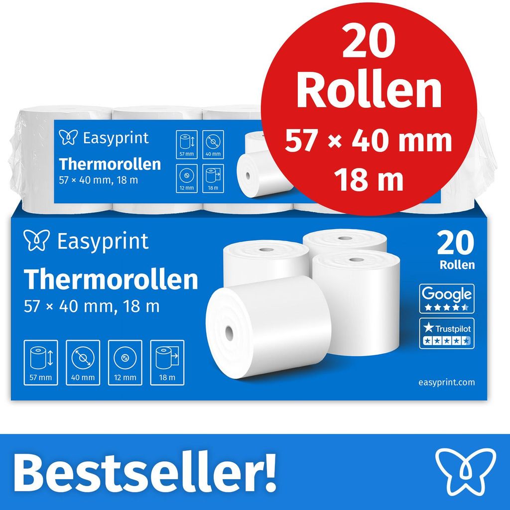 NIEUW: Easyprint thermorollen / kassarollen, 20 rollen, 57 Productafbeelding 