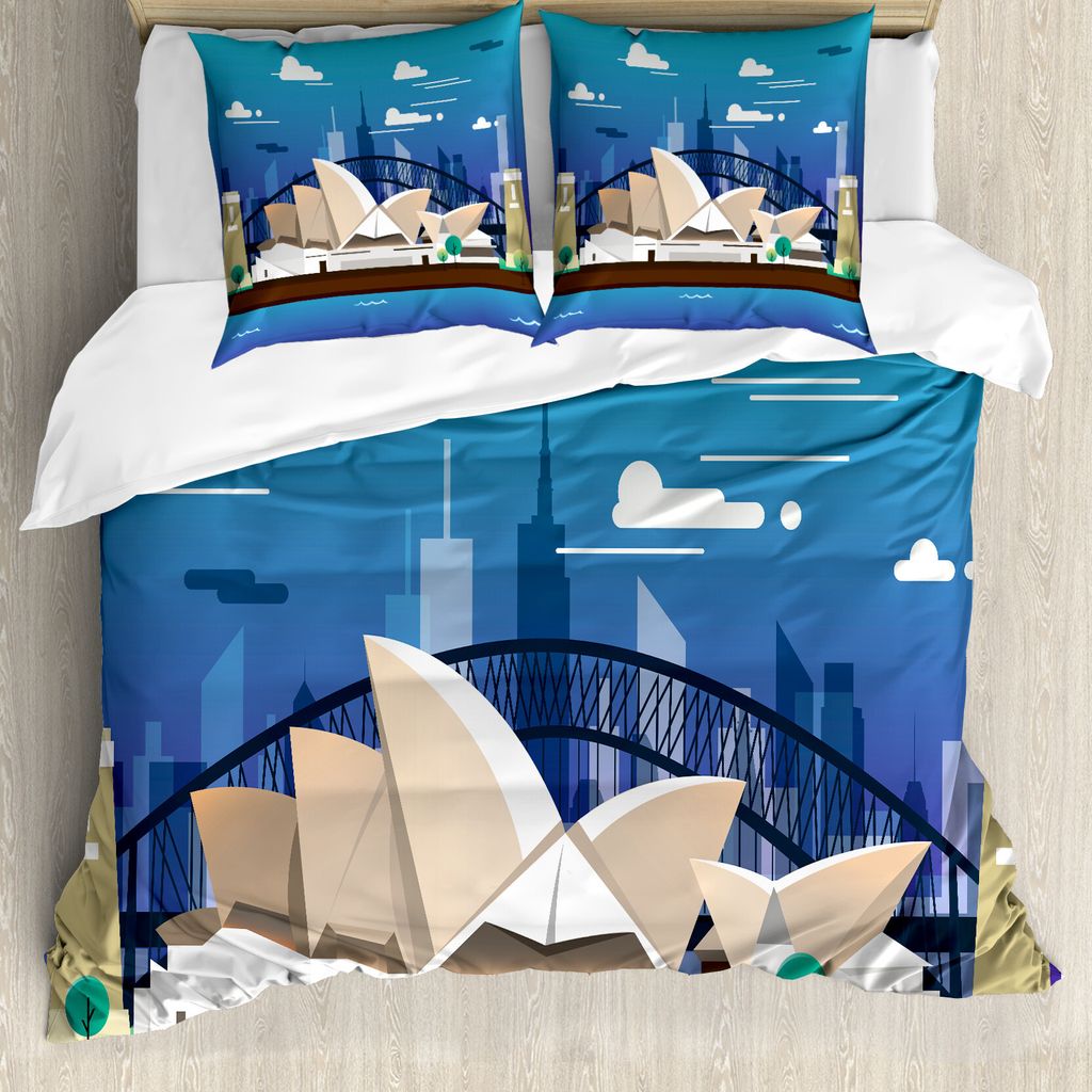 ABAKUHAUS Aussie Bettbezug Set für Einzelbetten, Sidney Opera House Brücke, Milbensicher Allergiker geeignet mit Kissenbezug, 200 cm x 200 cm - 8...