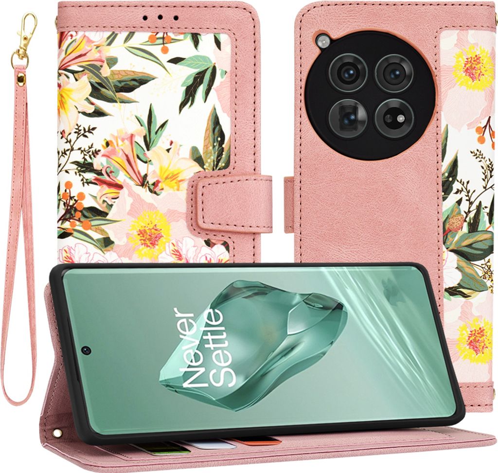 Techsuit FlipCraft Book Wallet Klapphülle mit Kabel für OnePlus 12 - Sweetheart Pink