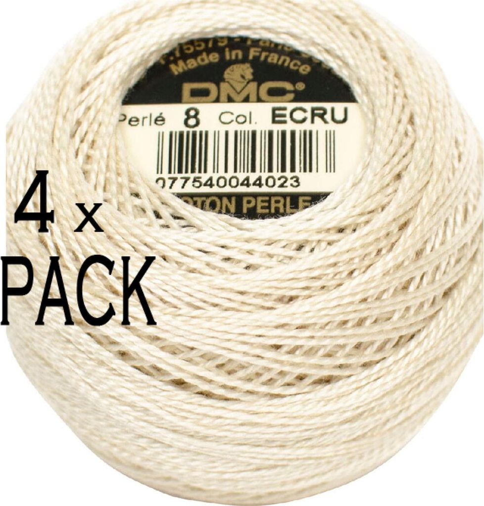 4x DMC Perlgarn Knäuel Stärke 8, 10 g, 116A/8-ECRU, VPE