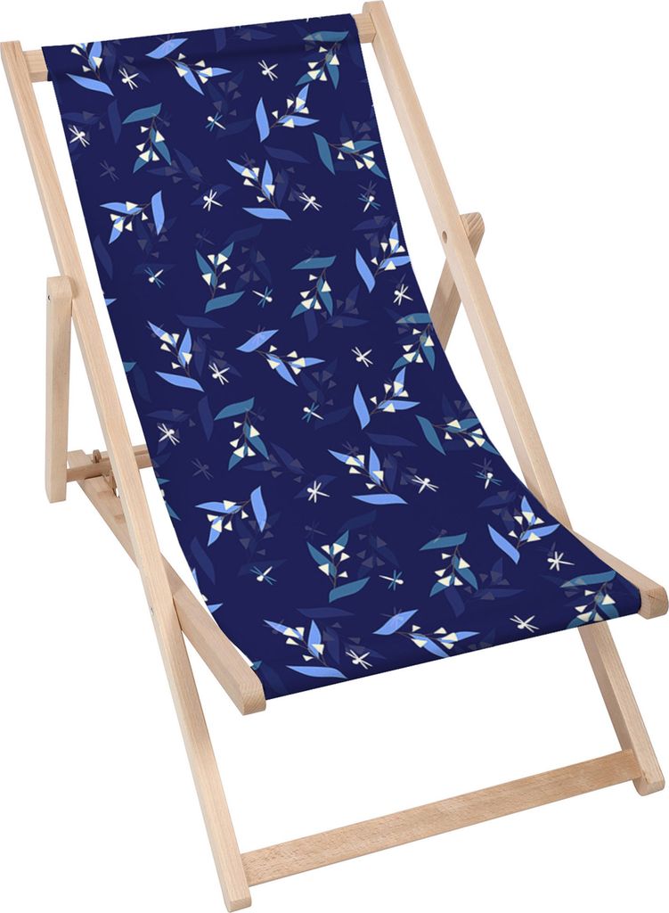 Dreamroots Liegestuhl klappbar Holz, Buchenholz bis zu 130 kg, Sonnenliege klappbar mit 3-stufiger Neigungsregulierung der Rückenlehne, Moon Flowers