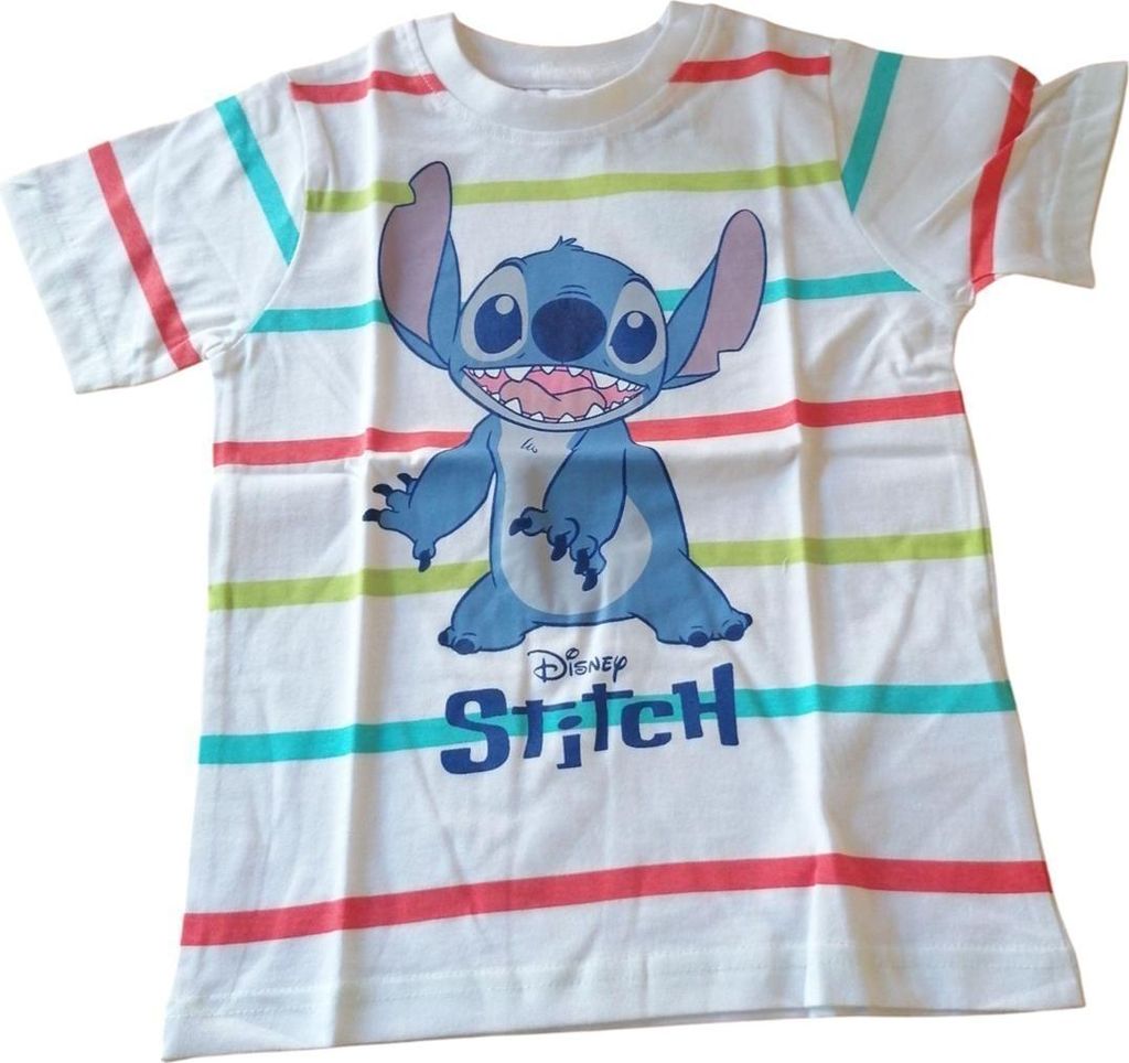 Disney T-Shirt für Jungen | "Stitch" | Weiß mit farbigen Streifen | weiß,98