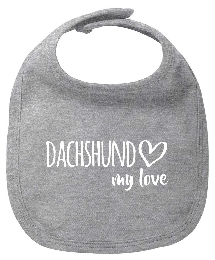 Huuraa Baby Lätzchen Dachshund my love Heather Grey Klettverschluss Baumwolle Latz Geschenkidee